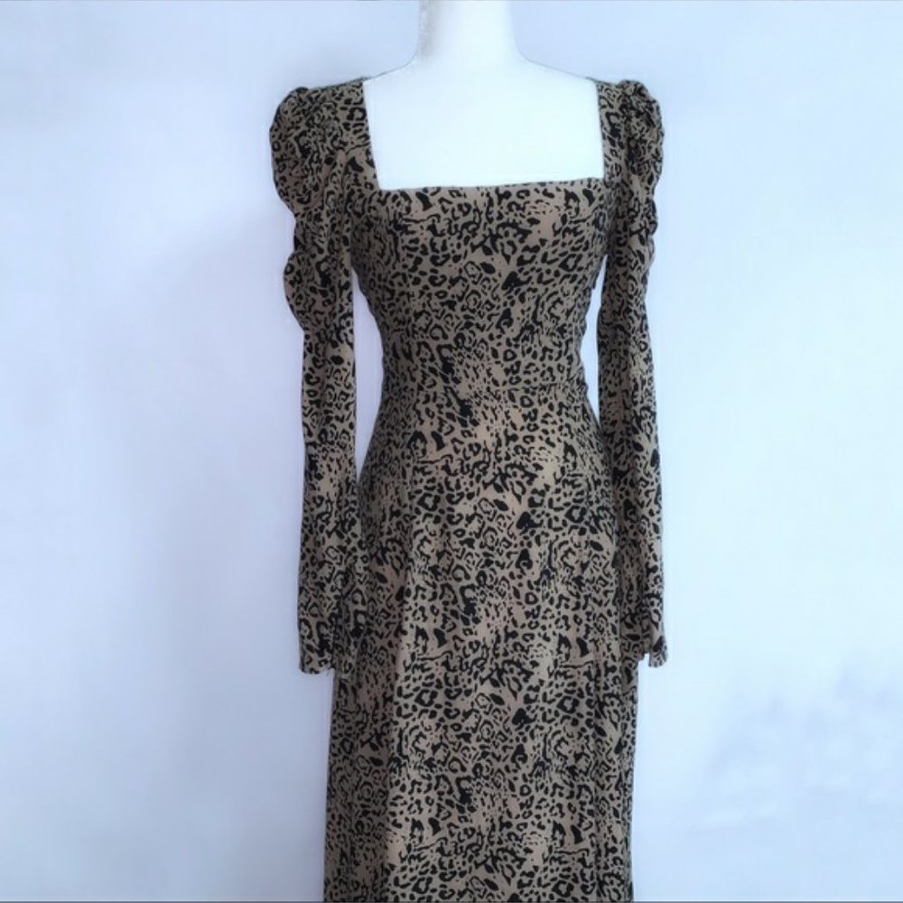 Zara Leopard Print Midi Dress M